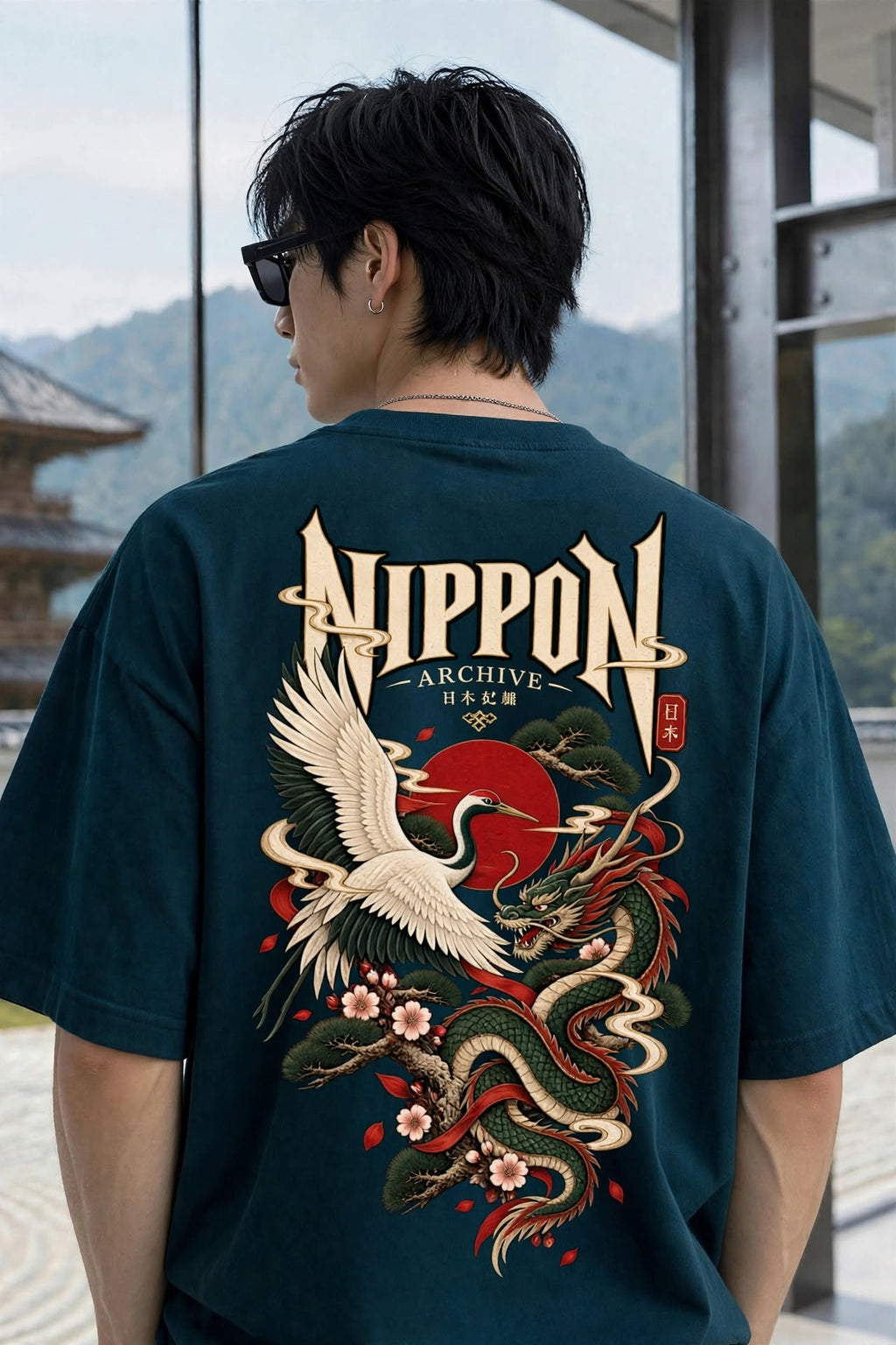 Japanese Dragon & Crane Oversized T-Shirt – VASQ VASQ Tshirt