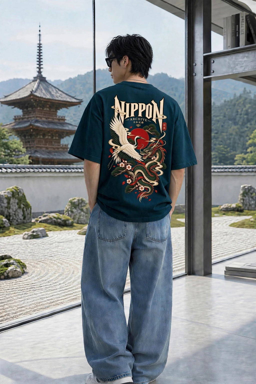 Japanese Dragon & Crane Oversized T-Shirt – VASQ VASQ Tshirt