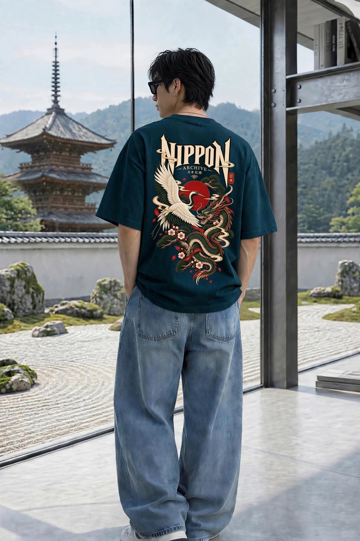 Japanese Dragon & Crane Oversized T-Shirt – VASQ VASQ Tshirt