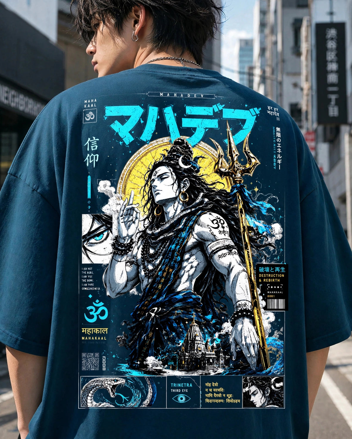 Mahadev Petrol Blue Oversized T-Shirt for Men VASQ Tshirt