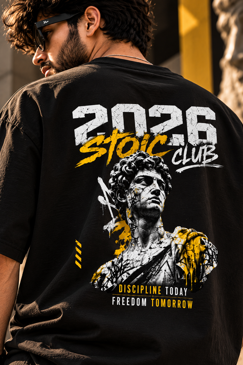 2026 Stoic Club Oversized T-Shirt | 240 GSM 100% Cotton | VASQ.IN VASQ Tshirt