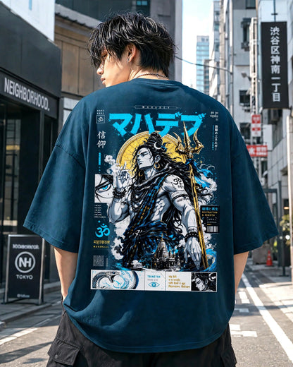 Mahadev Petrol Blue Oversized T-Shirt for Men VASQ Tshirt